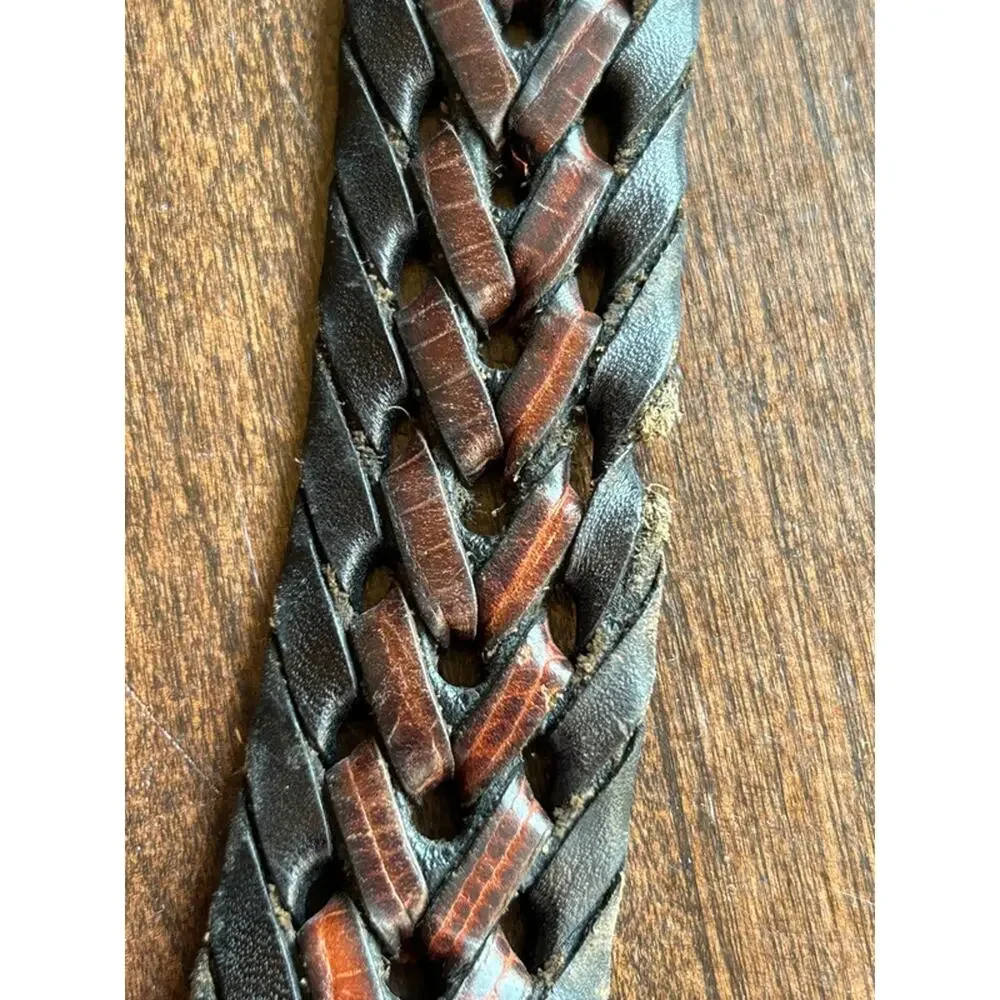 Vintage Brighton - Women's Black & Brown Woven Leather Belt - Size 40